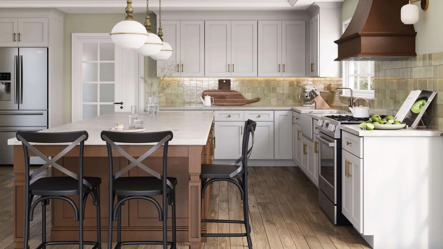 Alabaster Shaker in a finished kitchen