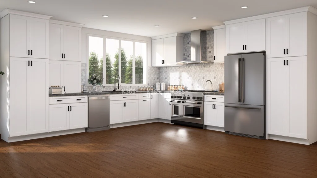Keystone Builders Premium Shaker White in a finished kitchen