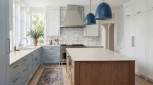 Akoya Pearl 3″ Hexagon Mosaic styled in a finished room