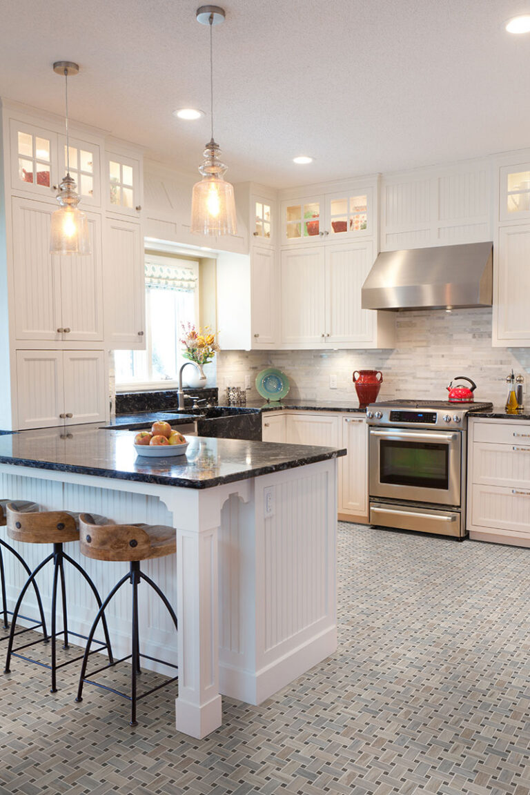 Angora Basketweave Polished backsplash in a styled room