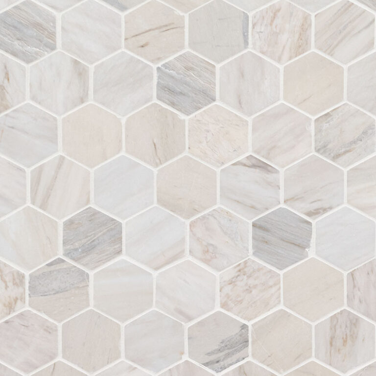 Angora Polished 2″ Hexagon Mosaic glass backsplash tile