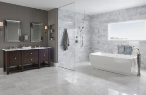 Arabescato Carrara Subway styled in a finished room