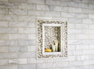 Arabescato Carrara Subway styled in a finished room