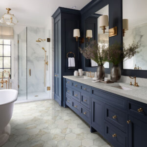 Arabescato Venato Hexagon Honed styled in a finished room
