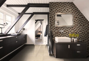 Crystallized Glass Blend 8mm Ayres Blend Brick styled in a finished room