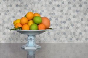 Azula Hexagon Mosaic styled in a finished room