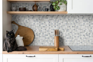 Azula Hexagon Mosaic styled in a finished room