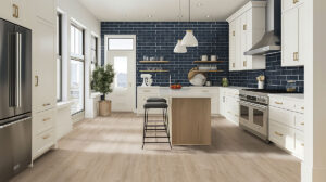 Bay Blue Glazed Handcrafted 4×12 styled in a finished room