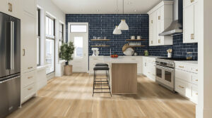 Bay Blue Glazed Handcrafted 4×12 styled in a finished room