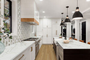 Bianco Dolomite Moderno Polished styled in a finished room