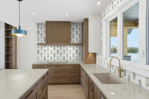 Bianco Dolomite Moderno Polished styled in a finished room