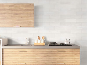 Bianco Dolomite Polished Subway Tile 4×12 styled in a finished room