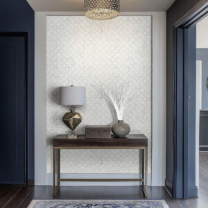Bianco Starlite Polished Marble Mosaic styled in a finished room