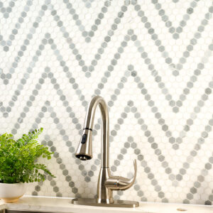 Bianco Dolomite Sazi Polished Marble Mosaic styled in a finished room