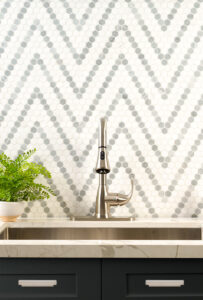 Bianco Dolomite Sazi Polished Marble Mosaic styled in a finished room