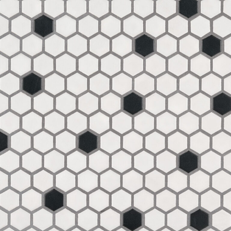 Black And White 1” Hexagon Mosaic porcelain backsplash tile