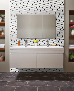 Black And White 1” Hexagon Mosaic styled in a finished room