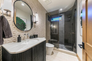 Black Marble Pebbles Tumbled Pattern 10mm styled in a finished room