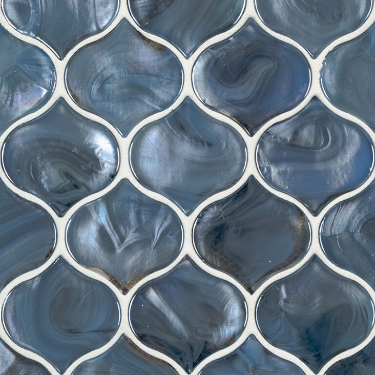 Blue Shimmer Arabesque glass backsplash tile