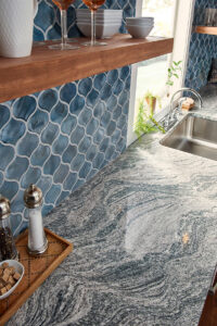 Blue Shimmer Arabesque styled in a finished room