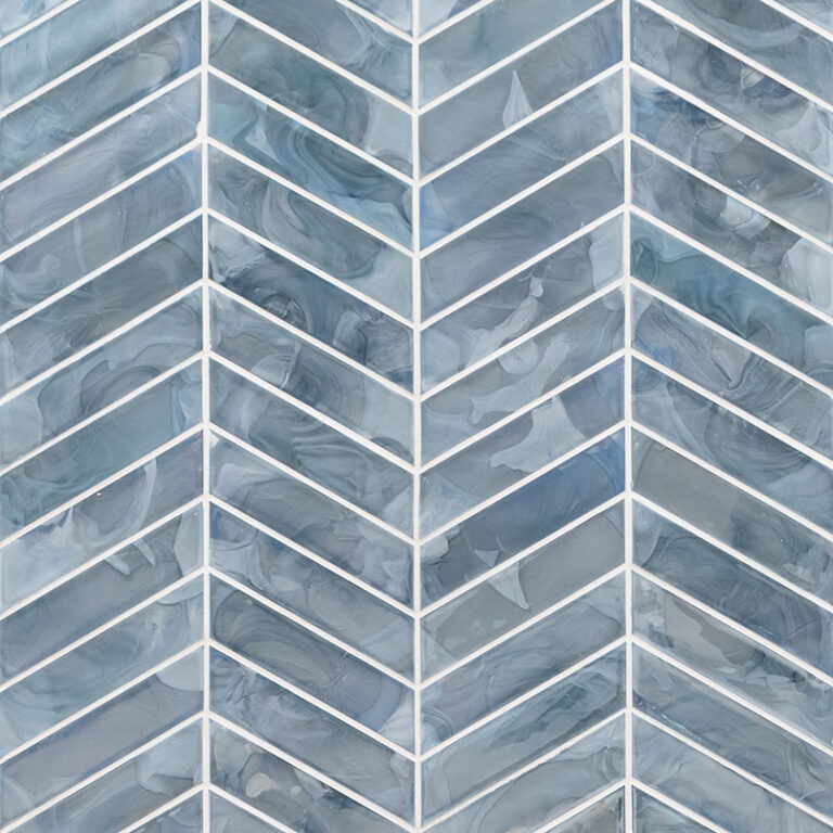 Blue Shimmer Chevron 6mm glass backsplash tile