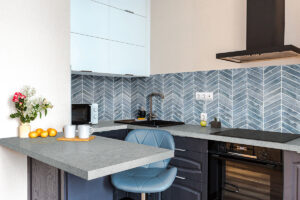 Blue Shimmer Chevron 6mm styled in a finished room