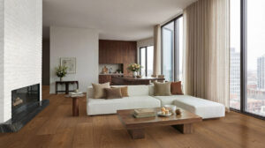 Alpine White Reclaimed Clay Brick styled in a finished room