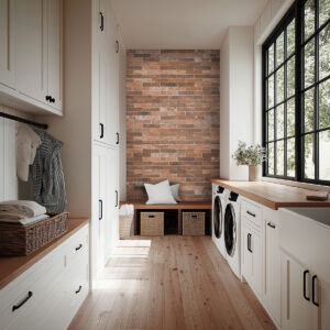 Brickstone Red 2×10 styled in a finished room
