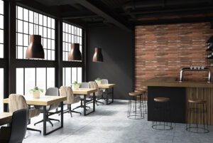 Brickstone Red Brick 2×18 styled in a finished room