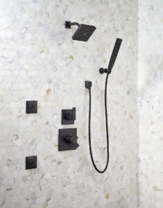 Calacatta Gold 2” Hexagon Mosaic styled in a finished room