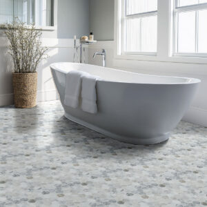 Calacatta Cressa 2” Hexagon Mosaic styled in a finished room