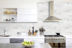 Calacatta Cressa Subway Tile 4×12 Honed styled in a finished room