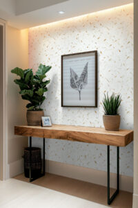 Calacatta Gold Matte 1×3 Herringbone styled in a finished room