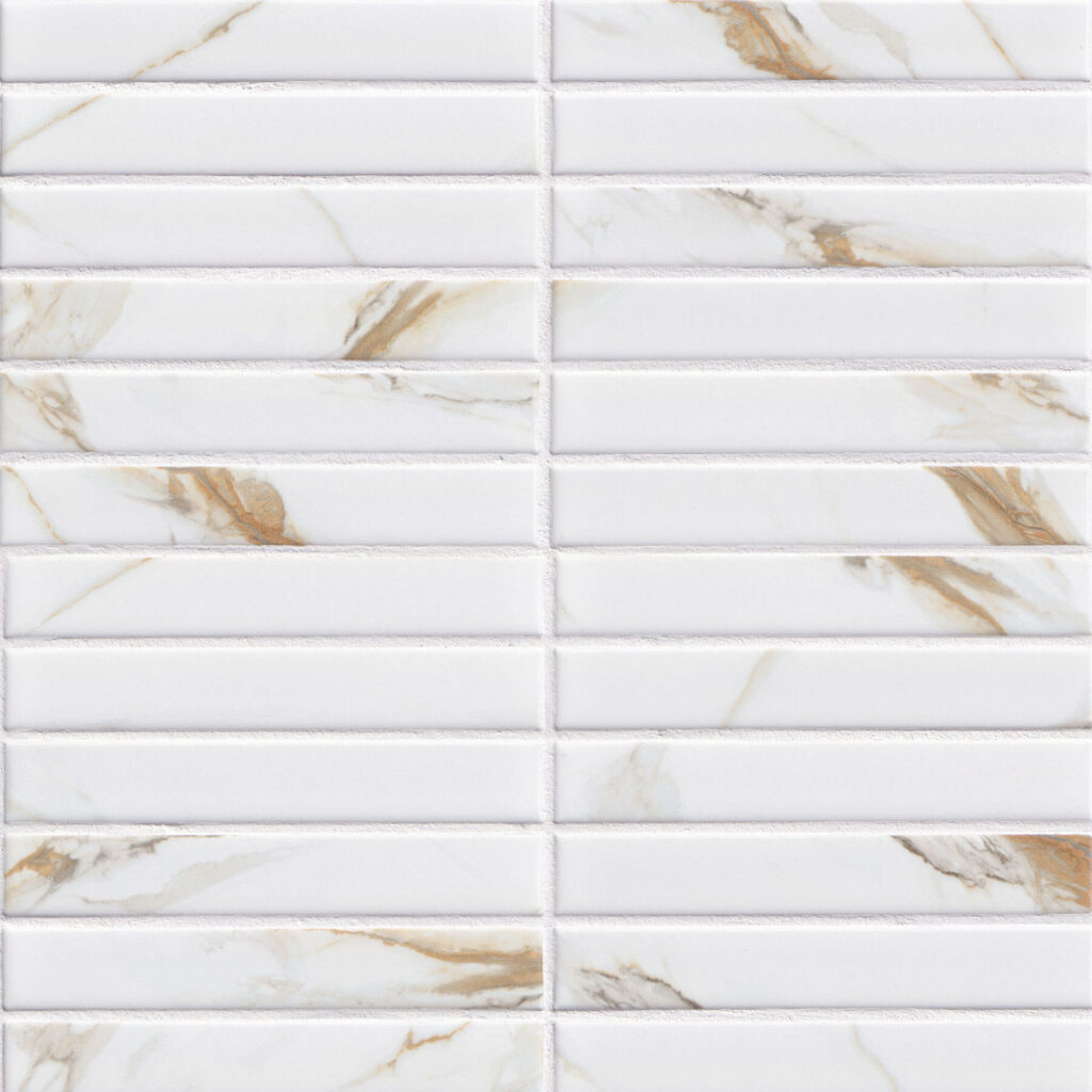 Calacatta Gold Matte 1×6 Stack Pattern backsplash tile