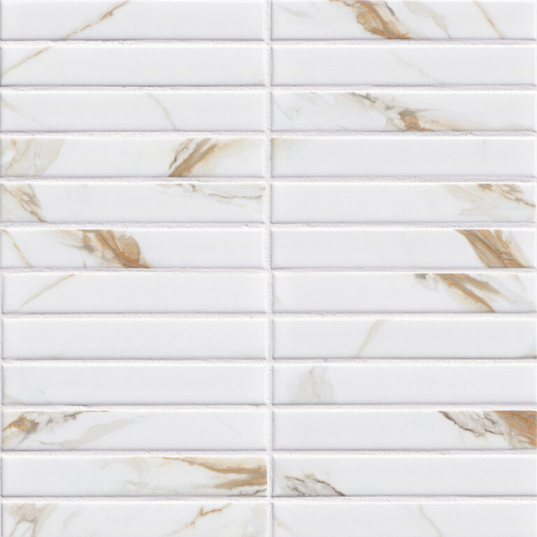 Calacatta Gold Matte 1×6 Stack Pattern glass backsplash tile