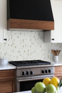 Calacatta Gold Matte 1×6 Stack Pattern styled in a finished room