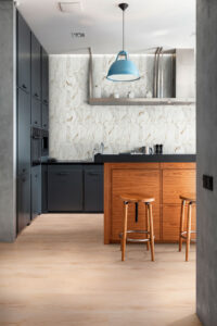 Calacatta Gold Matte Subway Tile 4×12 styled in a finished room