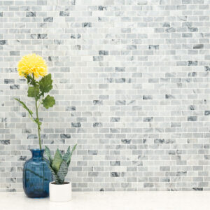 Carrara Classique Brick 1×2 Honed styled in a finished room