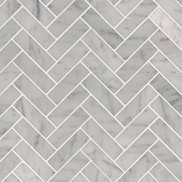 Carrara White 1×3 Herringbone Polished glass backsplash tile
