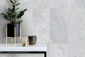 Carrara White Milano Ribbo 12×24 Honed styled in a finished room