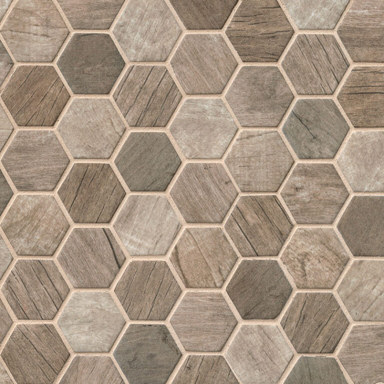 Driftwood Hexagon Mosaic glass backsplash tile