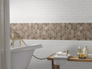 Driftwood Hexagon Mosaic styled in a finished room