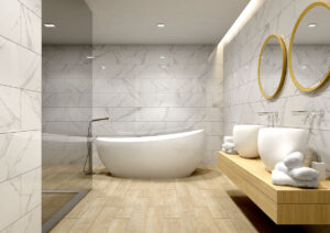 Dymo Statuary 12×24 Glossy Large Format styled in a finished room