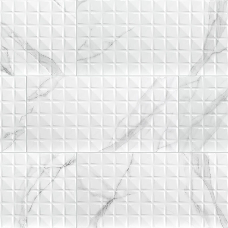 Dymo Statuary Chex White 12×24 Glossy Large Format ceramic backsplash tile