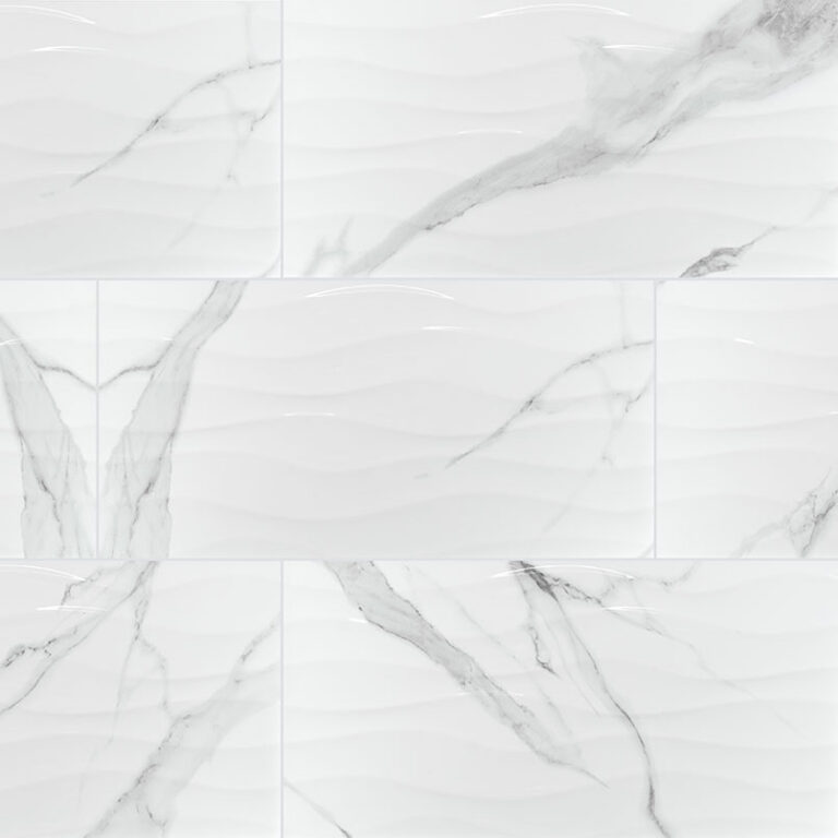 Dymo Statuary Wavy White 12×24 Glossy Large Format ceramic backsplash tile