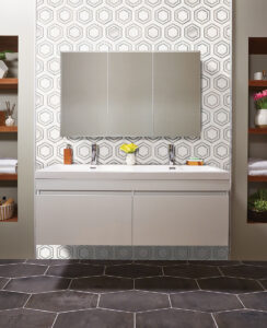 Georama Grigio Polished styled in a finished room