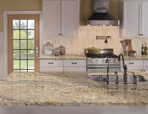 Crema Marfil Crema Herringbone styled in a finished room