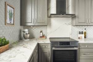 Gray Glossy Fish Scale Mosaic styled in a finished room