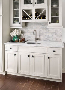 Greecian White Beveled Subway Tile 2×4 styled in a finished room