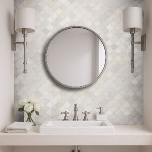 Greecian White Arabesque styled in a finished room